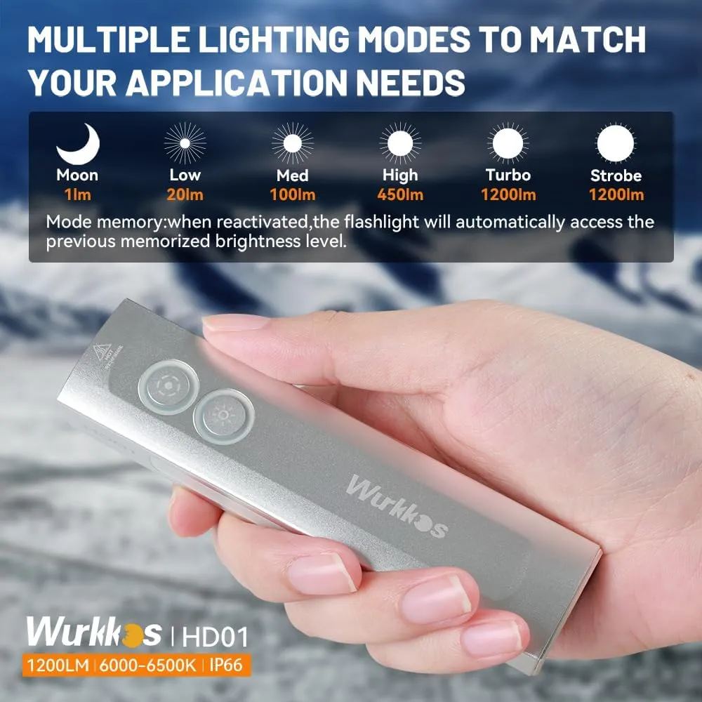 Wurkkos HD01 Flat EDC Flashlight with RGB Light and Green Light, 1200 Lumens Rechargeable EDC Flashlight, Triple Light Sources Pocket Lights, Magnetic Flashlight for Outdoors, Work, Emergency