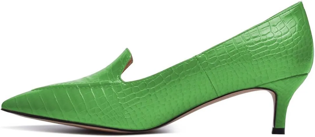 XYD Women Versatile Crocodile Style Low Kitten Heel Pumps Sexy Pointed Toe Slip On Dress Shoes for Evening Party Office