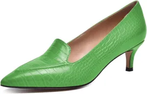 XYD Women Versatile Crocodile Style Low Kitten Heel Pumps Sexy Pointed Toe Slip On Dress Shoes for Evening Party Office