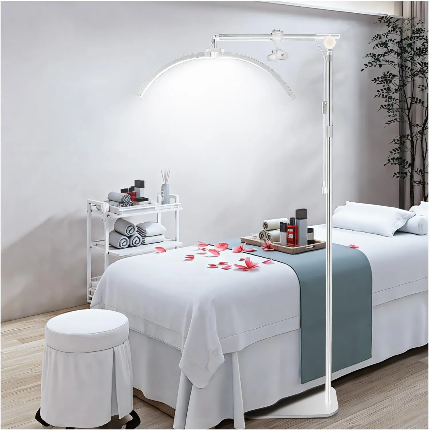 yAyusi Lash Light for Eyelash Tech, Foldable Floor Lash Lamp for Eyelash Extensions, LED Half Moon Light Lash Tech with Phone Holder, Dimmable Esthetician Light for Eyelash/Skincare/Tattoo (White)