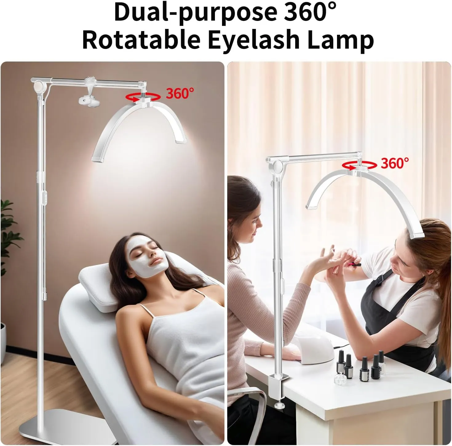 yAyusi Lash Light for Eyelash Tech, Foldable Floor Lash Lamp for Eyelash Extensions, LED Half Moon Light Lash Tech with Phone Holder, Dimmable Esthetician Light for Eyelash/Skincare/Tattoo (White)
