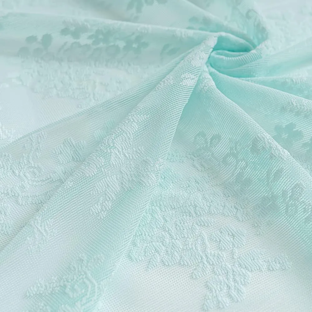 YJ YANJUN Aqua Sheer Curtains 84 inches Long 2 Panels Set, Retro Mint Green Lace Curtains for Girls Living Room Shabby Chic Memaid/Beach/Boho Room Decor, 52Wx84L Seafoam/Peal Aqua/Egg Blue
