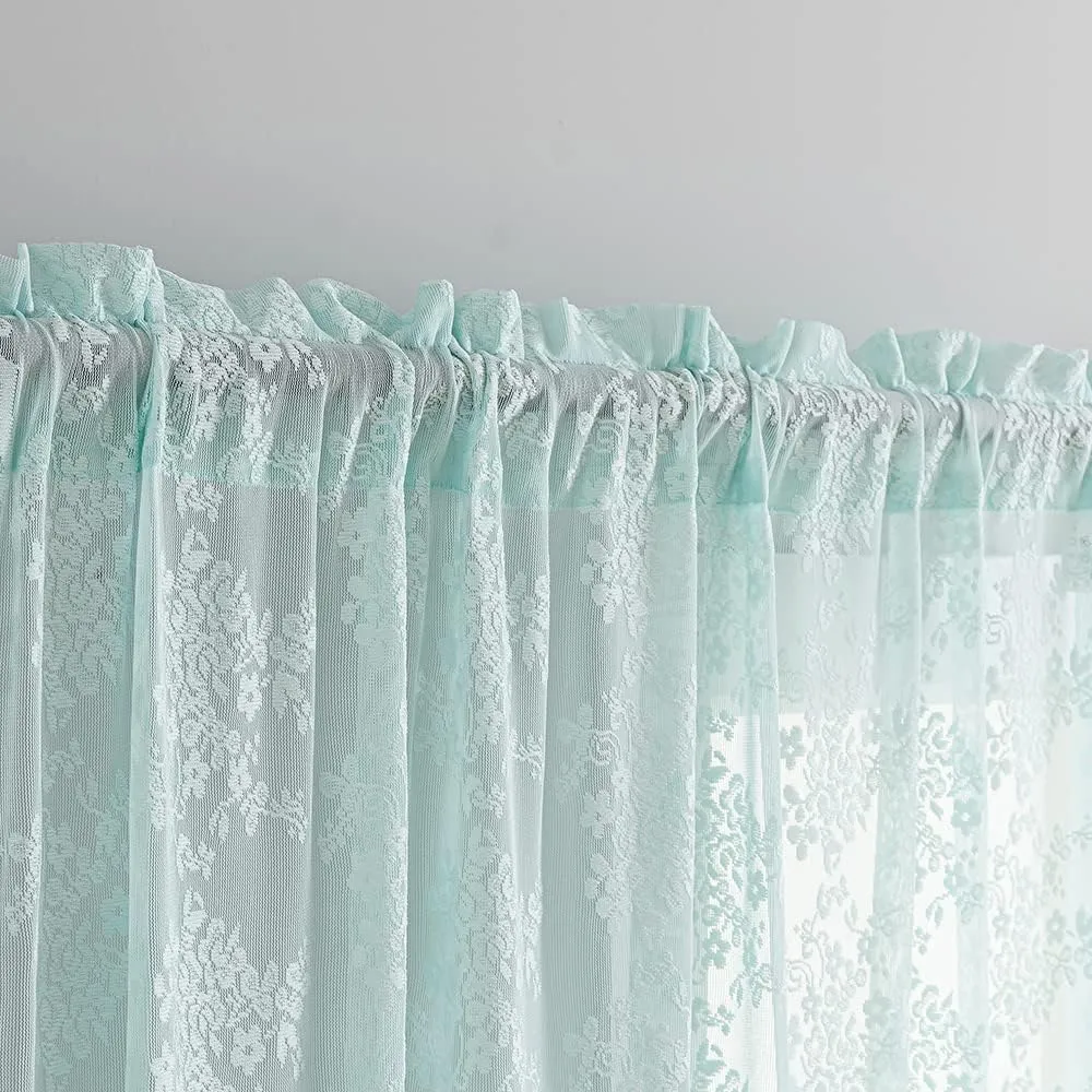 YJ YANJUN Aqua Sheer Curtains 84 inches Long 2 Panels Set, Retro Mint Green Lace Curtains for Girls Living Room Shabby Chic Memaid/Beach/Boho Room Decor, 52Wx84L Seafoam/Peal Aqua/Egg Blue