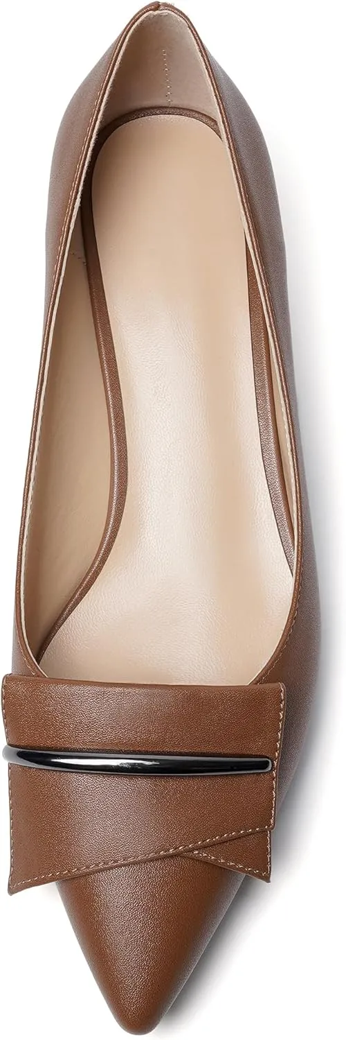 YODEKS Women Low Kitten Heel Pumps Pointed Toe Slip On 1.5 Inch Closed Toe Buckle Bow Comfort Shoes for Wedding Office Evening