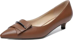 YODEKS Women Low Kitten Heel Pumps Pointed Toe Slip On 1.5 Inch Closed Toe Buckle Bow Comfort Shoes for Wedding Office Evening