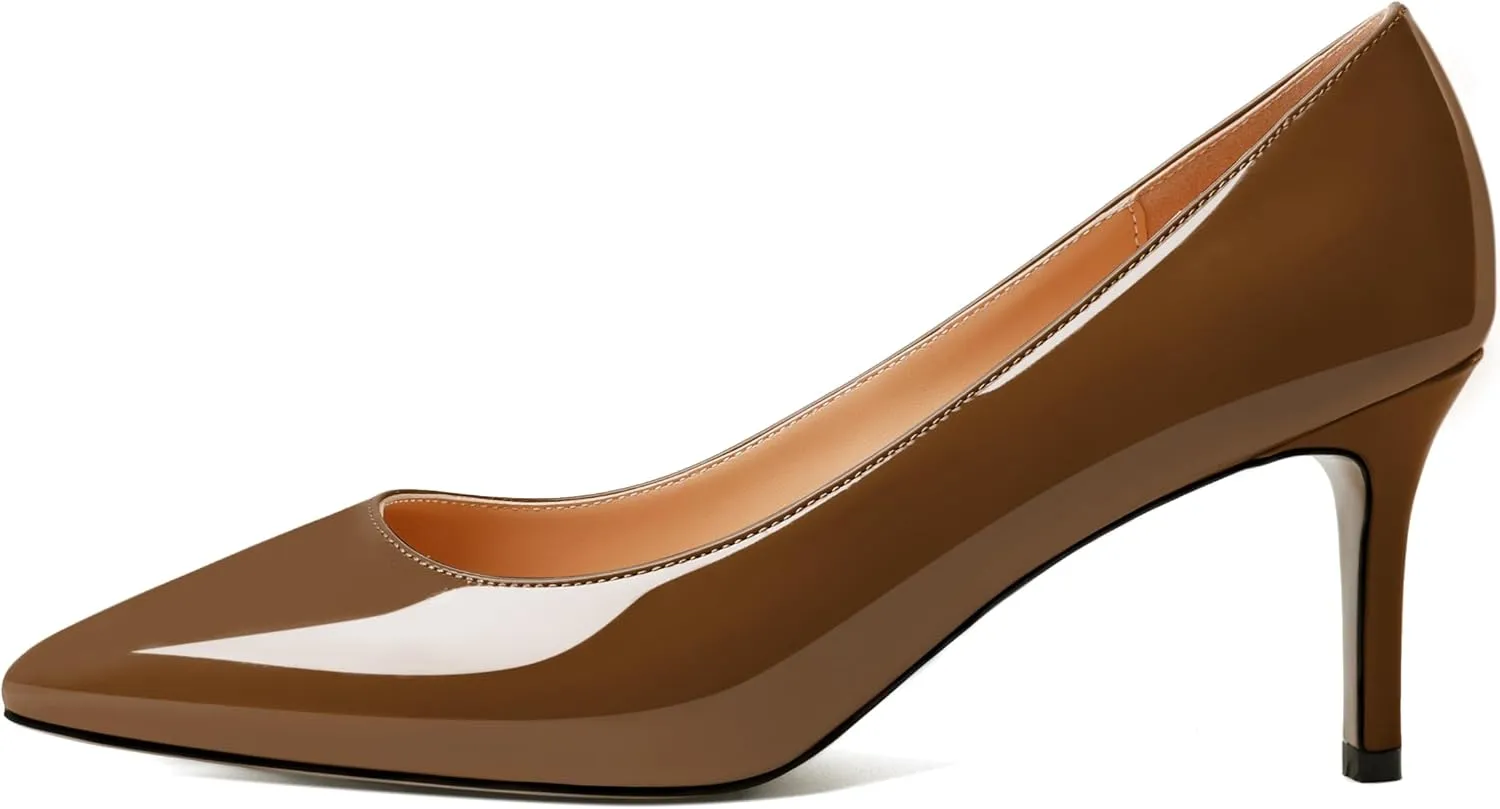 YODEKS Women's Kitten Heel Pumps Pointed Toe Slip On Classic Low Mid Heel Dress Shoes