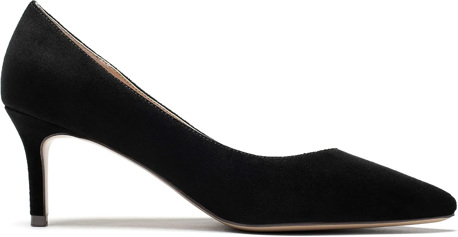 YODEKS Women's Kitten Heel Pumps Pointed Toe Slip On Classic Low Mid Heel Dress Shoes