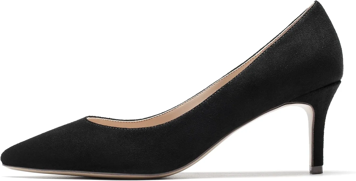YODEKS Women's Kitten Heel Pumps Pointed Toe Slip On Classic Low Mid Heel Dress Shoes