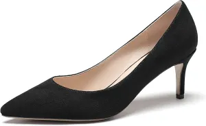 YODEKS Women's Kitten Heel Pumps Pointed Toe Slip On Classic Low Mid Heel Dress Shoes