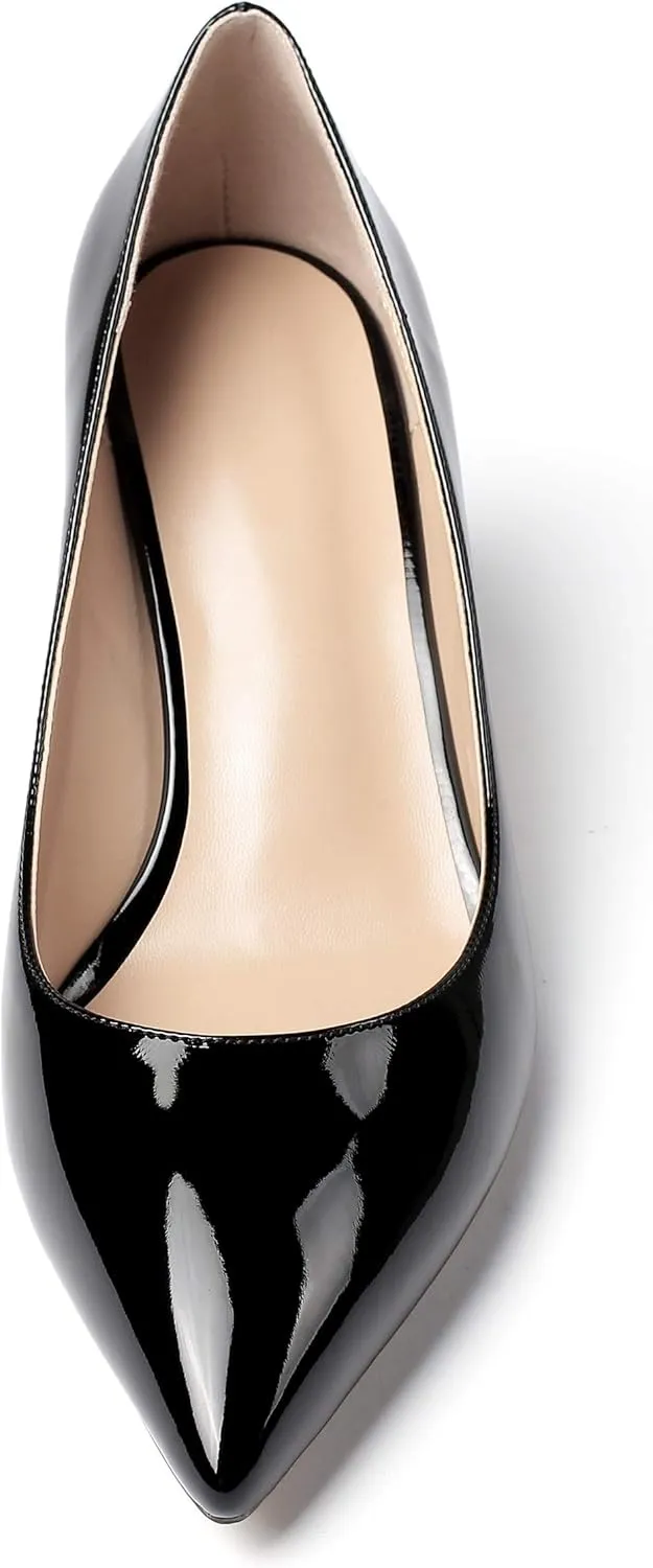 YODEKS Women's Kitten Heel Pumps Pointed Toe Slip On Classic Low Mid Heel Dress Shoes