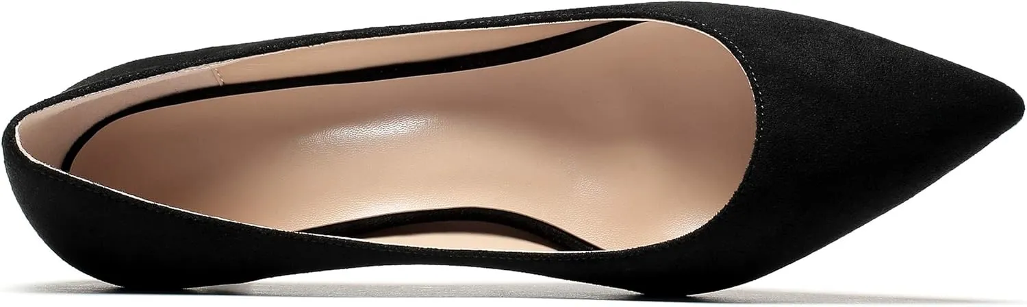 YODEKS Women's Kitten Heel Pumps Pointed Toe Slip On Classic Low Mid Heel Dress Shoes