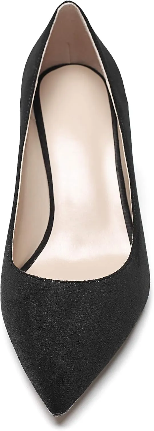YODEKS Women's Kitten Heel Pumps Pointed Toe Slip On Classic Low Mid Heel Dress Shoes