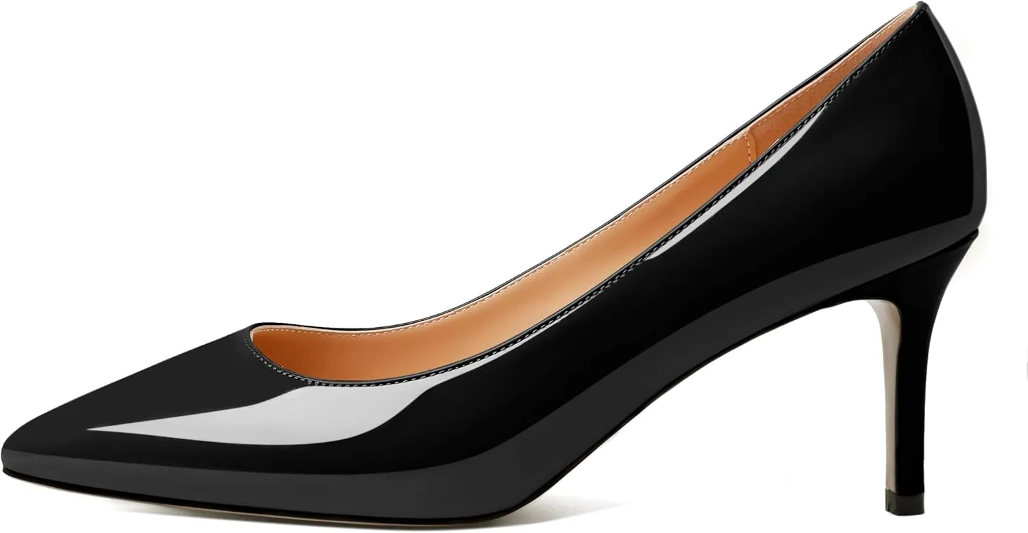 YODEKS Women's Kitten Heel Pumps Pointed Toe Slip On Classic Low Mid Heel Dress Shoes