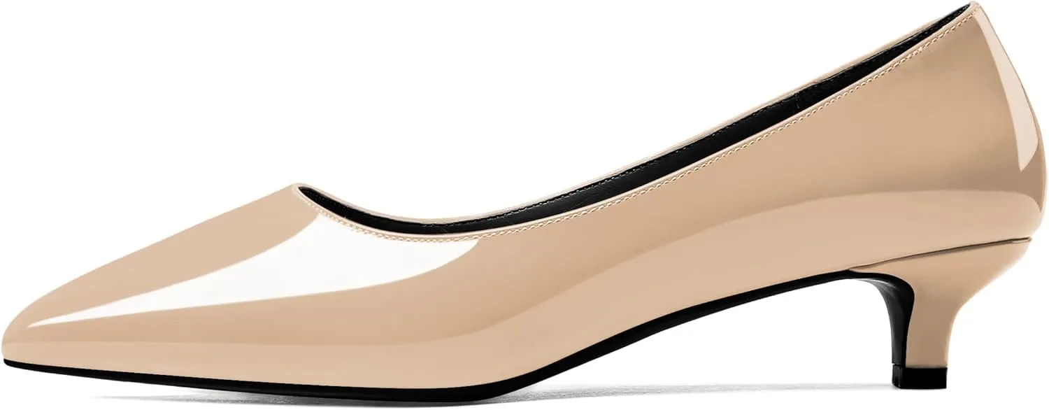 YODEKS Women's Low Kitten Heel Pumps Slip on Pointed Closed Toe 1.5 Inch Casual Office Work Dress Shoes