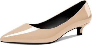 YODEKS Women's Low Kitten Heel Pumps Slip on Pointed Closed Toe 1.5 Inch Casual Office Work Dress Shoes