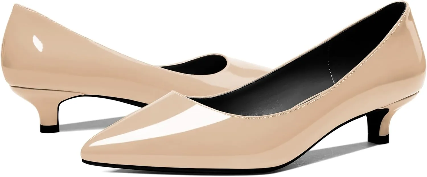 YODEKS Women's Low Kitten Heel Pumps Slip on Pointed Closed Toe 1.5 Inch Casual Office Work Dress Shoes