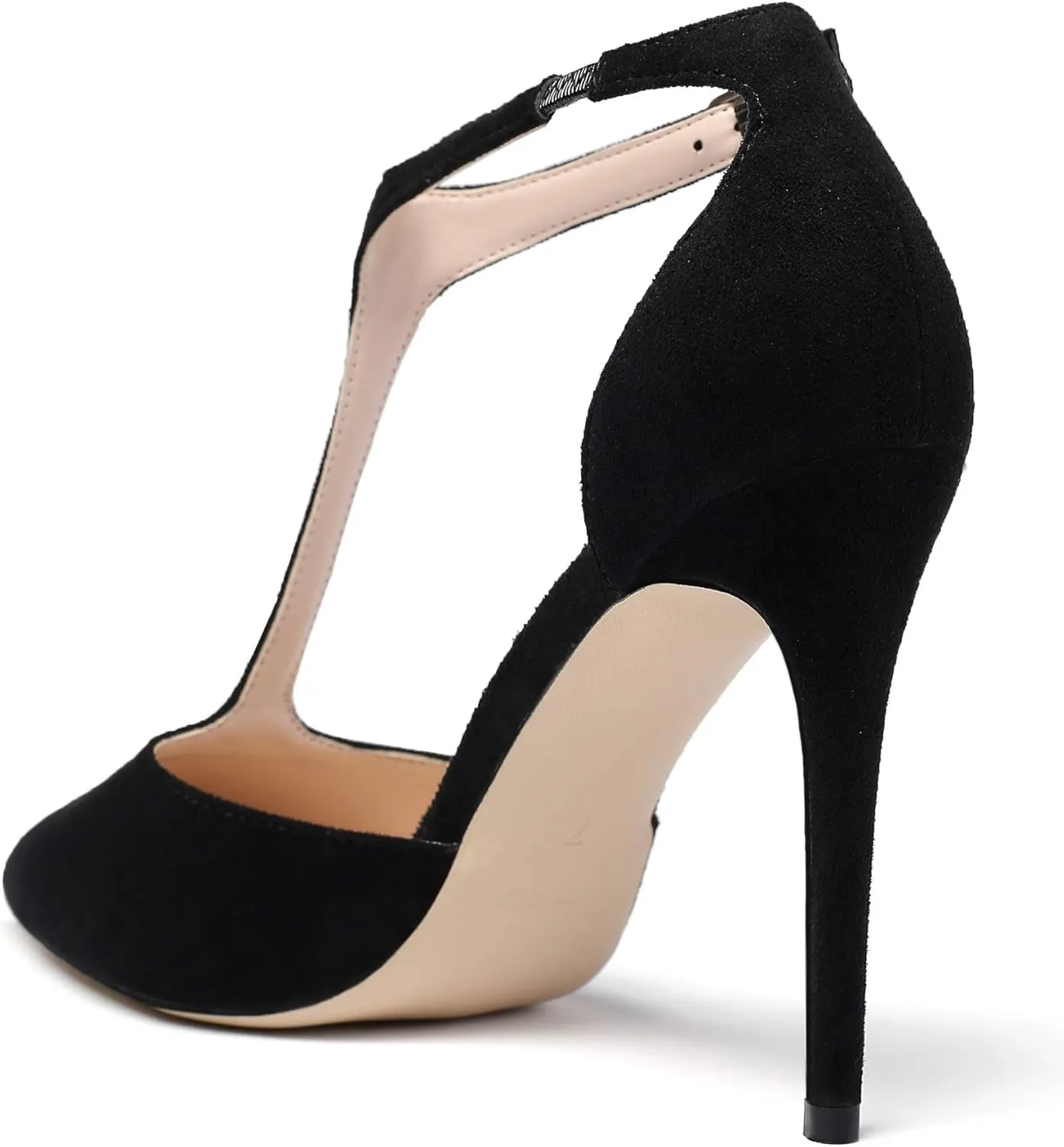 YODEKS Women's Pointed Toe T-Strap Cut Out Ankle Strap Stiletto High Heel Dress Party Pumps Shoes