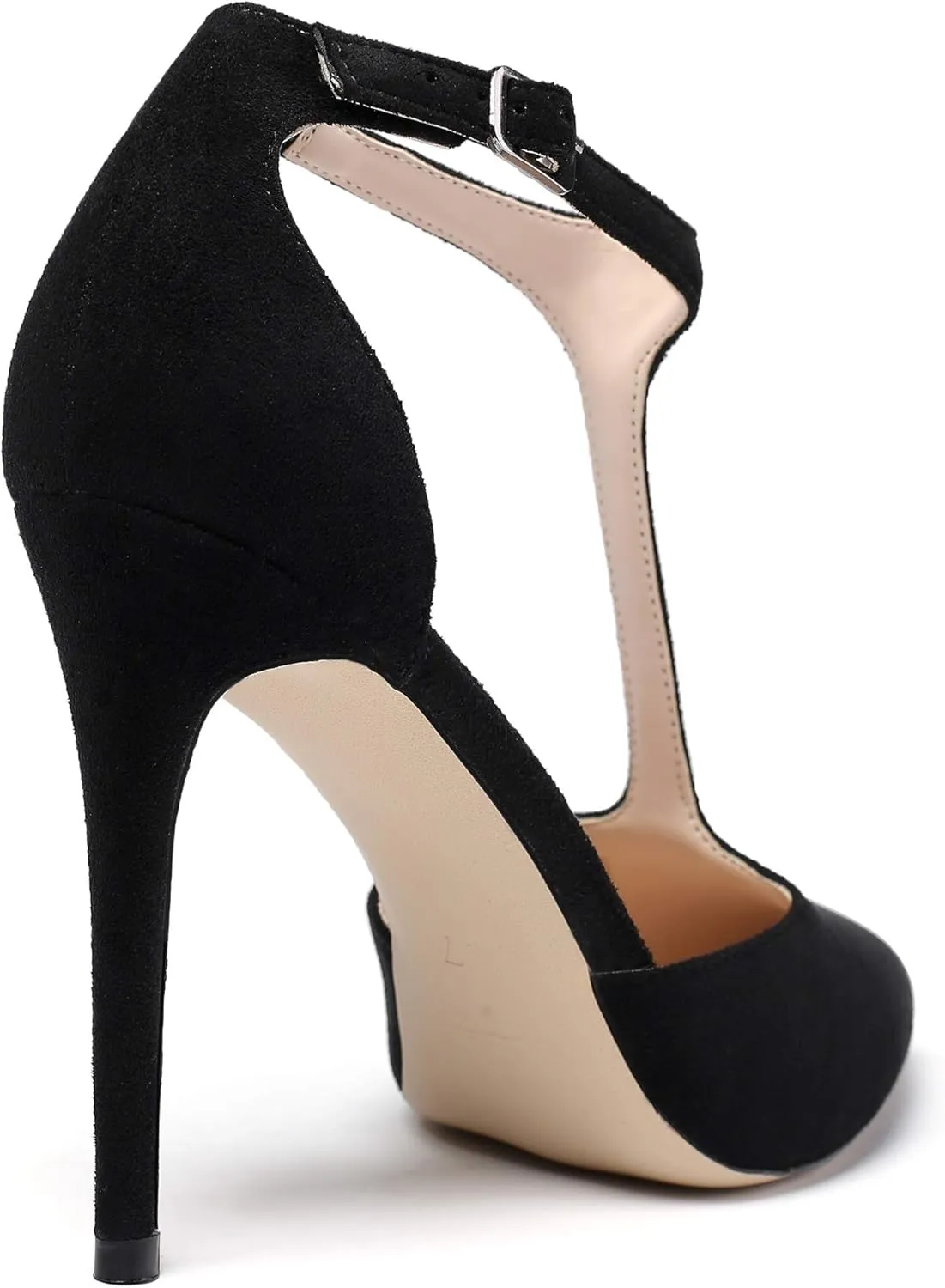 YODEKS Women's Pointed Toe T-Strap Cut Out Ankle Strap Stiletto High Heel Dress Party Pumps Shoes