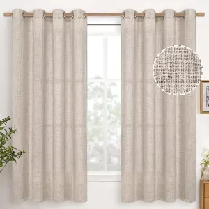 YoungsTex Linen Curtains 63 Inch Length 2 Panels for Living Room - Beige Semi Sheer Drapes Light Filtering with Bronze Grommet Netural Window Treatments for Bedroom Office Country, 52 X 63 Inch