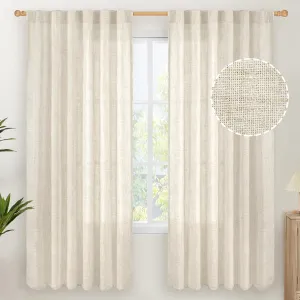YoungsTex Linen Curtains 72 Inch Length for Living Room - Cream Semi Sheer Drapes Light Filtering with Back Tab Rod Pocket Rustic Window Treatments for Bedroom Country, 2 Panels, 52 X 72 Inch