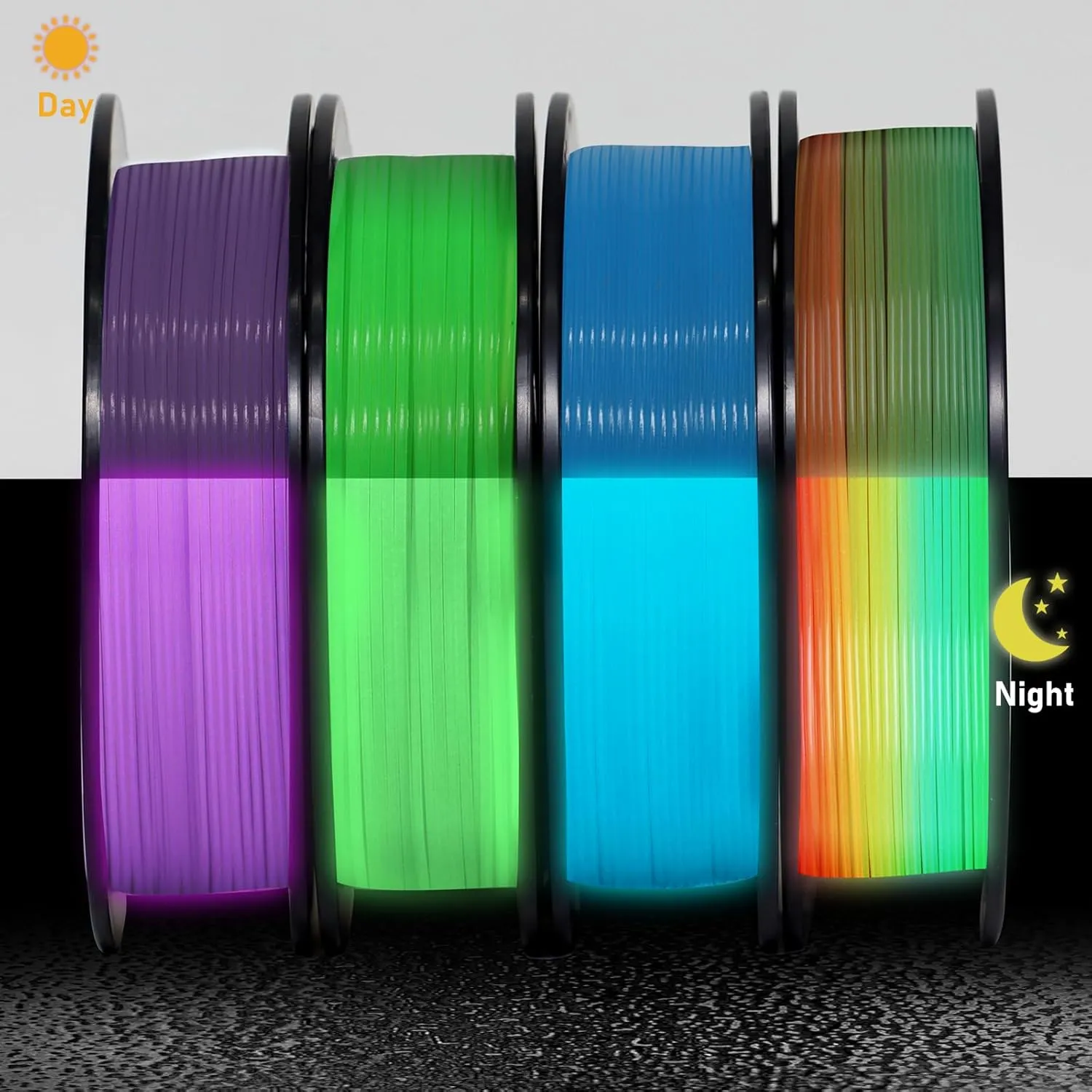 YOUSU 3D Printer Filament Bundle, Glow in The Dark Filament Multicolor, Green, Blue, Purple and Rainbow, PLA Filament 1.75 mm, Dimensional Accuracy  /- 0.03 mm, 250g X 4 Pack
