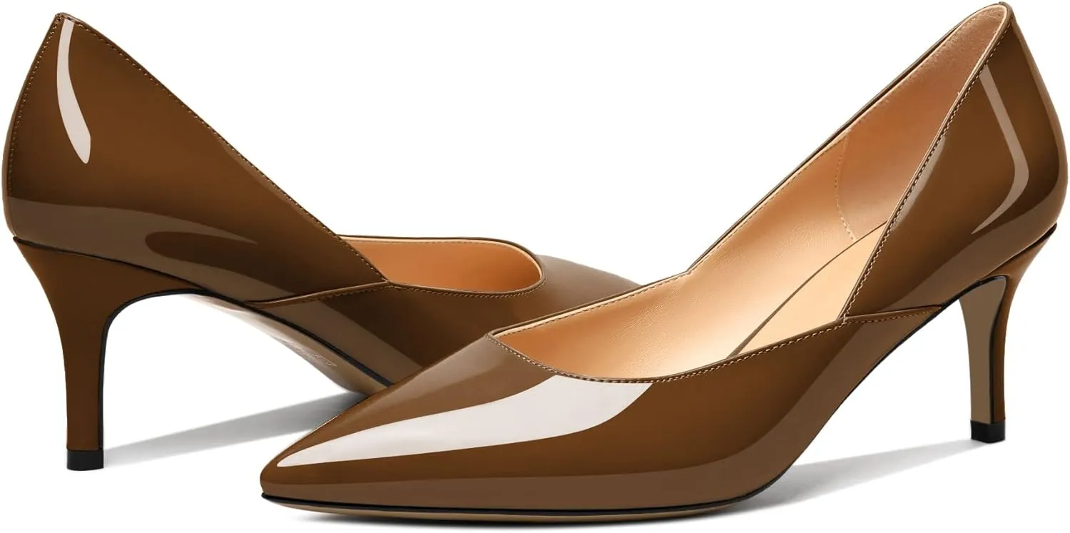 Zamikoo Low Kitten Heel Pumps for Women, Pointed Toe Slip on Heel Pumps, D'Orsay Heels Dress Shoes for Ladies Office Wedding Party 2.5 Inches