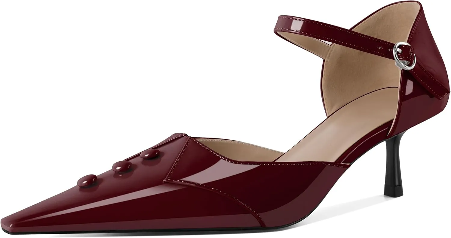 Zamikoo Women Kitten Heel Pointed Toe Ankle Strap Mary Jane Low Heel Pumps Shoes Women