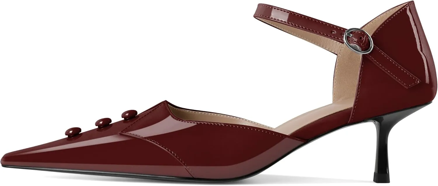 Zamikoo Women Kitten Heel Pointed Toe Ankle Strap Mary Jane Low Heel Pumps Shoes Women