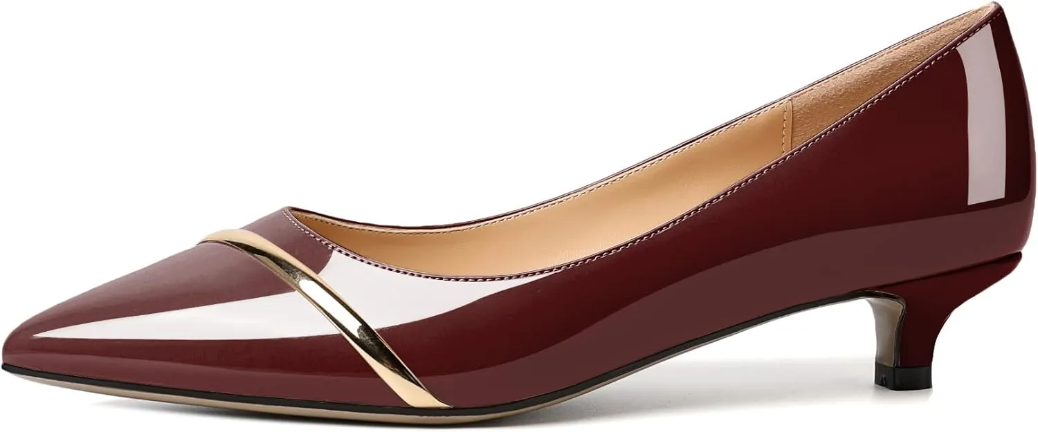 Zamikoo Women Pumps Kitten Heel Pointed Toe 1.5 Inches Stylish Instep Gold Strap Leather Patent Elegant Dress Shoes US Size 5- Size 13