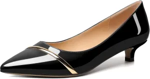 Zamikoo Women Pumps Kitten Heel Pointed Toe 1.5 Inches Stylish Instep Gold Strap Leather Patent Elegant Dress Shoes US Size 5- Size 13