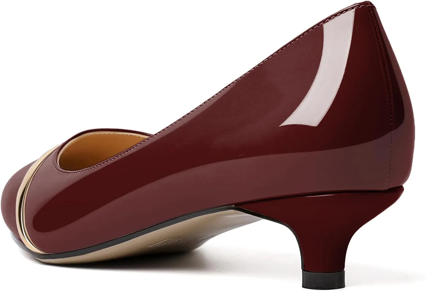 Zamikoo Women Pumps Kitten Heel Pointed Toe 1.5 Inches Stylish Instep Gold Strap Leather Patent Elegant Dress Shoes US Size 5- Size 13
