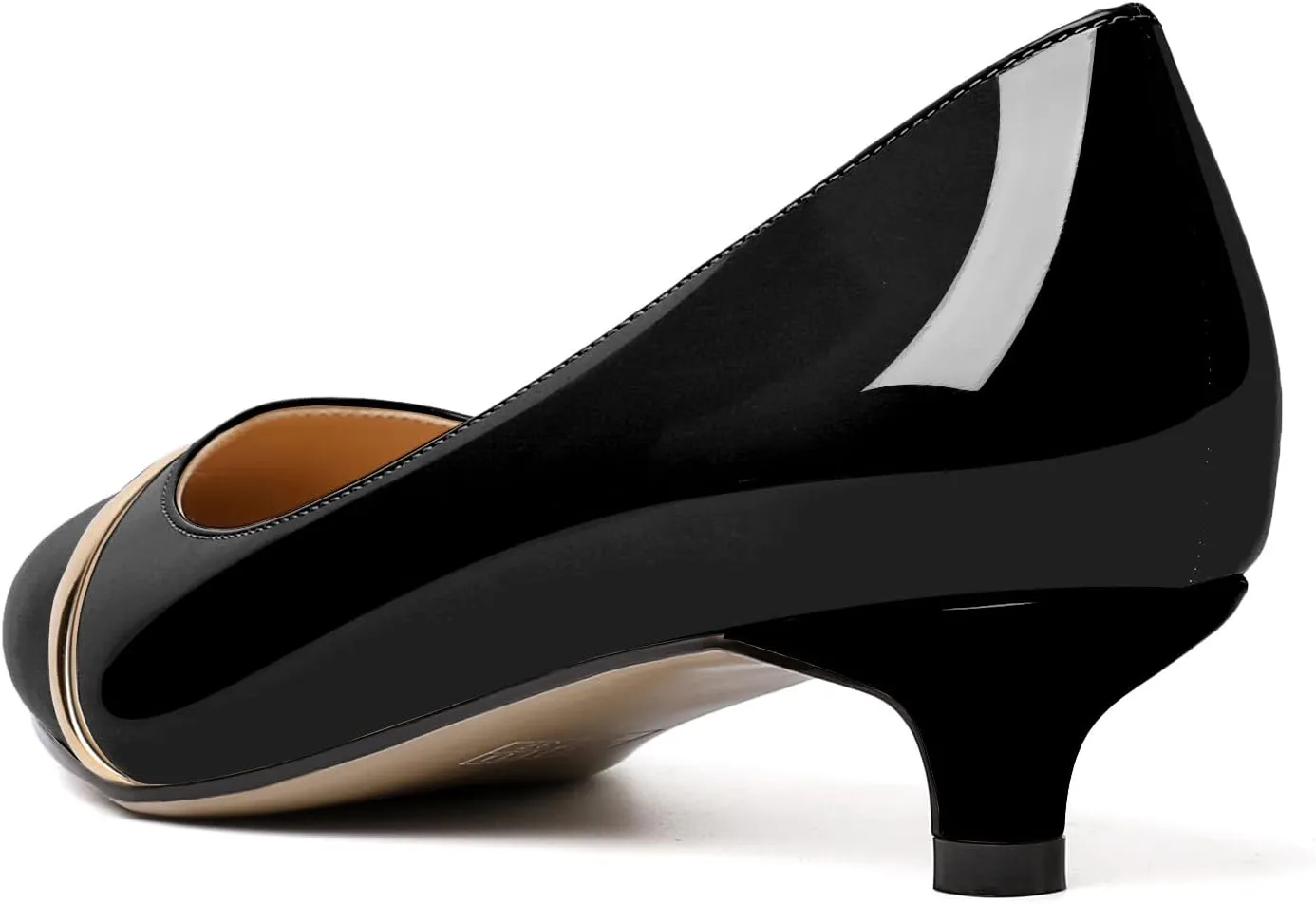 Zamikoo Women Pumps Kitten Heel Pointed Toe 1.5 Inches Stylish Instep Gold Strap Leather Patent Elegant Dress Shoes US Size 5- Size 13