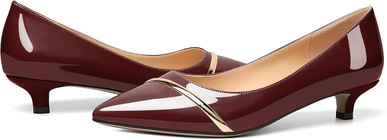 Zamikoo Women Pumps Kitten Heel Pointed Toe 1.5 Inches Stylish Instep Gold Strap Leather Patent Elegant Dress Shoes US Size 5- Size 13