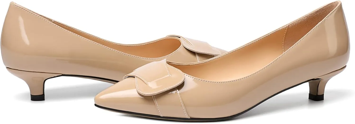 Zamikoo Women Pumps Kitten Heel Pointed Toe Slip On Classic Bow Tie Leather Patent Fashion Dress Shoes US Size 5- Size 13