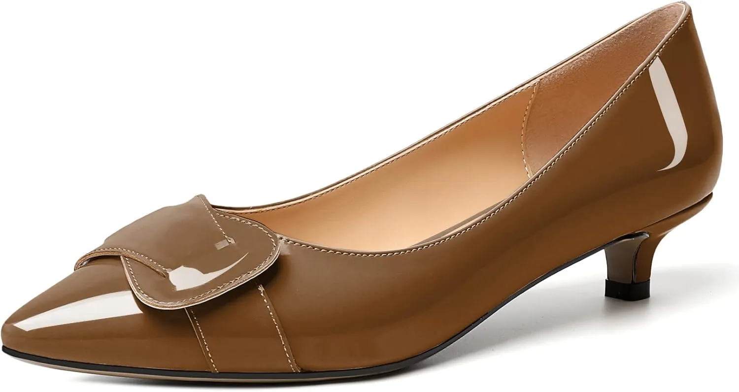 Zamikoo Women Pumps Kitten Heel Pointed Toe Slip On Classic Bow Tie Leather Patent Fashion Dress Shoes US Size 5- Size 13
