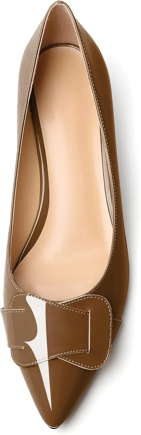 Zamikoo Women Pumps Kitten Heel Pointed Toe Slip On Classic Bow Tie Leather Patent Fashion Dress Shoes US Size 5- Size 13