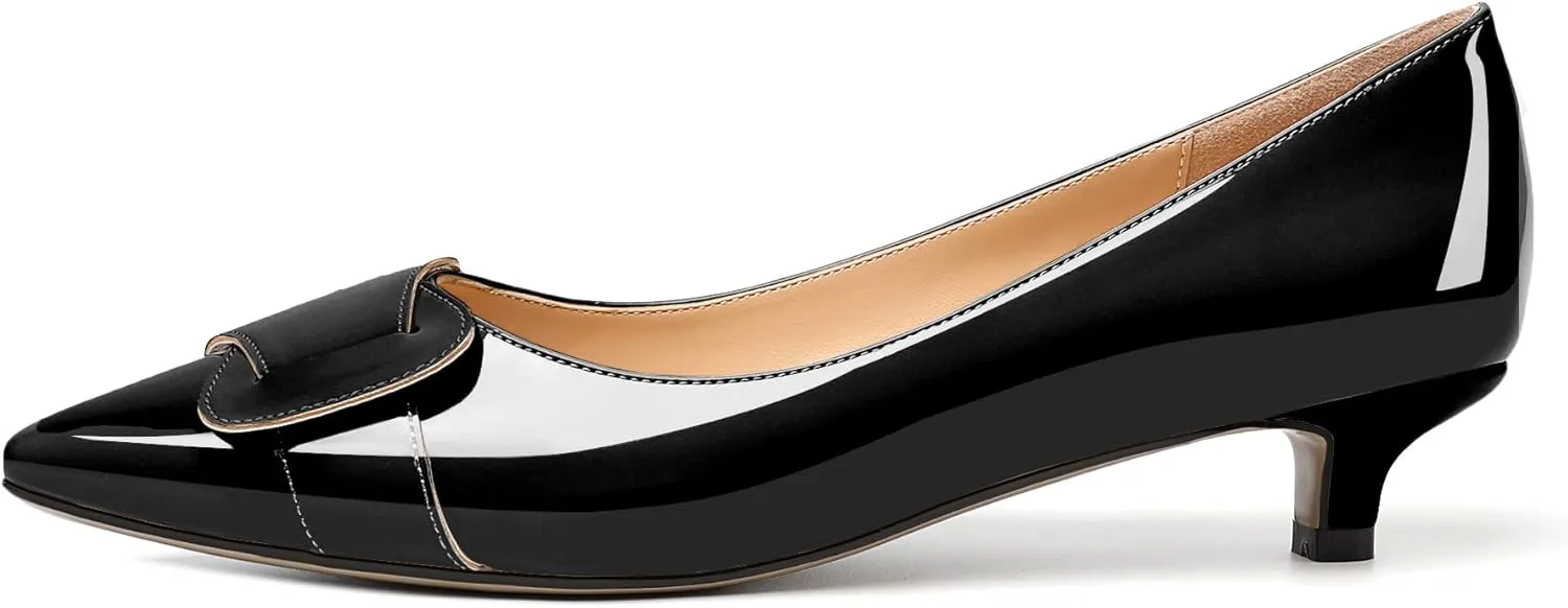 Zamikoo Women Pumps Kitten Heel Pointed Toe Slip On Classic Bow Tie Leather Patent Fashion Dress Shoes US Size 5- Size 13