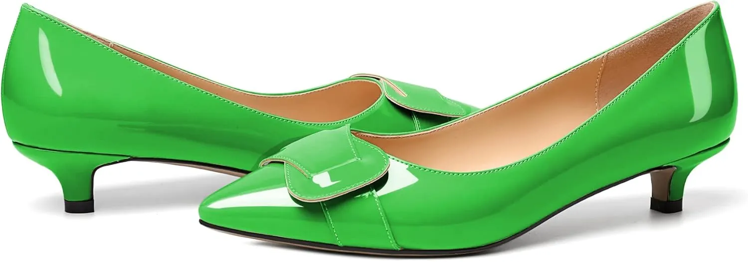 Zamikoo Women Pumps Kitten Heel Pointed Toe Slip On Classic Bow Tie Leather Patent Fashion Dress Shoes US Size 5- Size 13