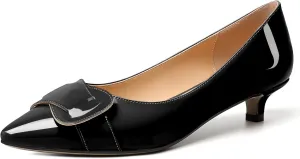Zamikoo Women Pumps Kitten Heel Pointed Toe Slip On Classic Bow Tie Leather Patent Fashion Dress Shoes US Size 5- Size 13