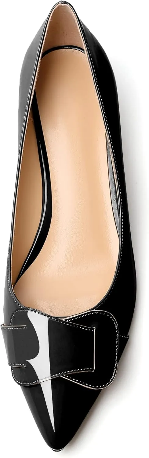 Zamikoo Women Pumps Kitten Heel Pointed Toe Slip On Classic Bow Tie Leather Patent Fashion Dress Shoes US Size 5- Size 13