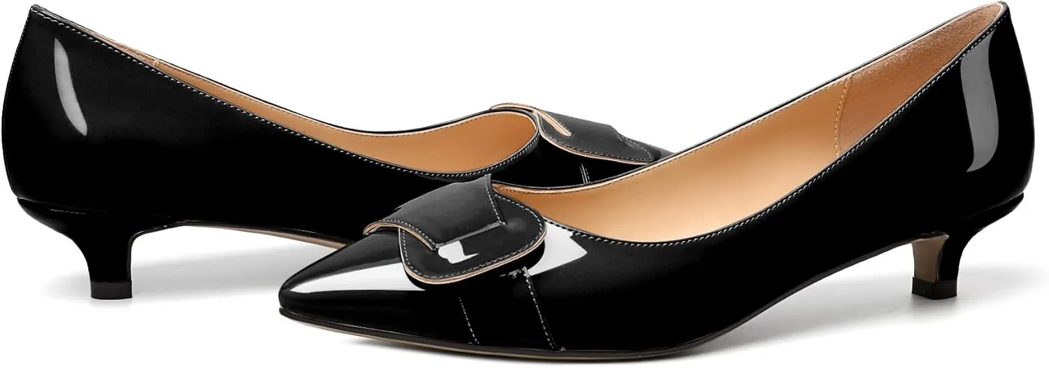 Zamikoo Women Pumps Kitten Heel Pointed Toe Slip On Classic Bow Tie Leather Patent Fashion Dress Shoes US Size 5- Size 13