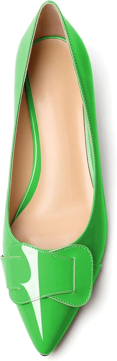 Zamikoo Women Pumps Kitten Heel Pointed Toe Slip On Classic Bow Tie Leather Patent Fashion Dress Shoes US Size 5- Size 13