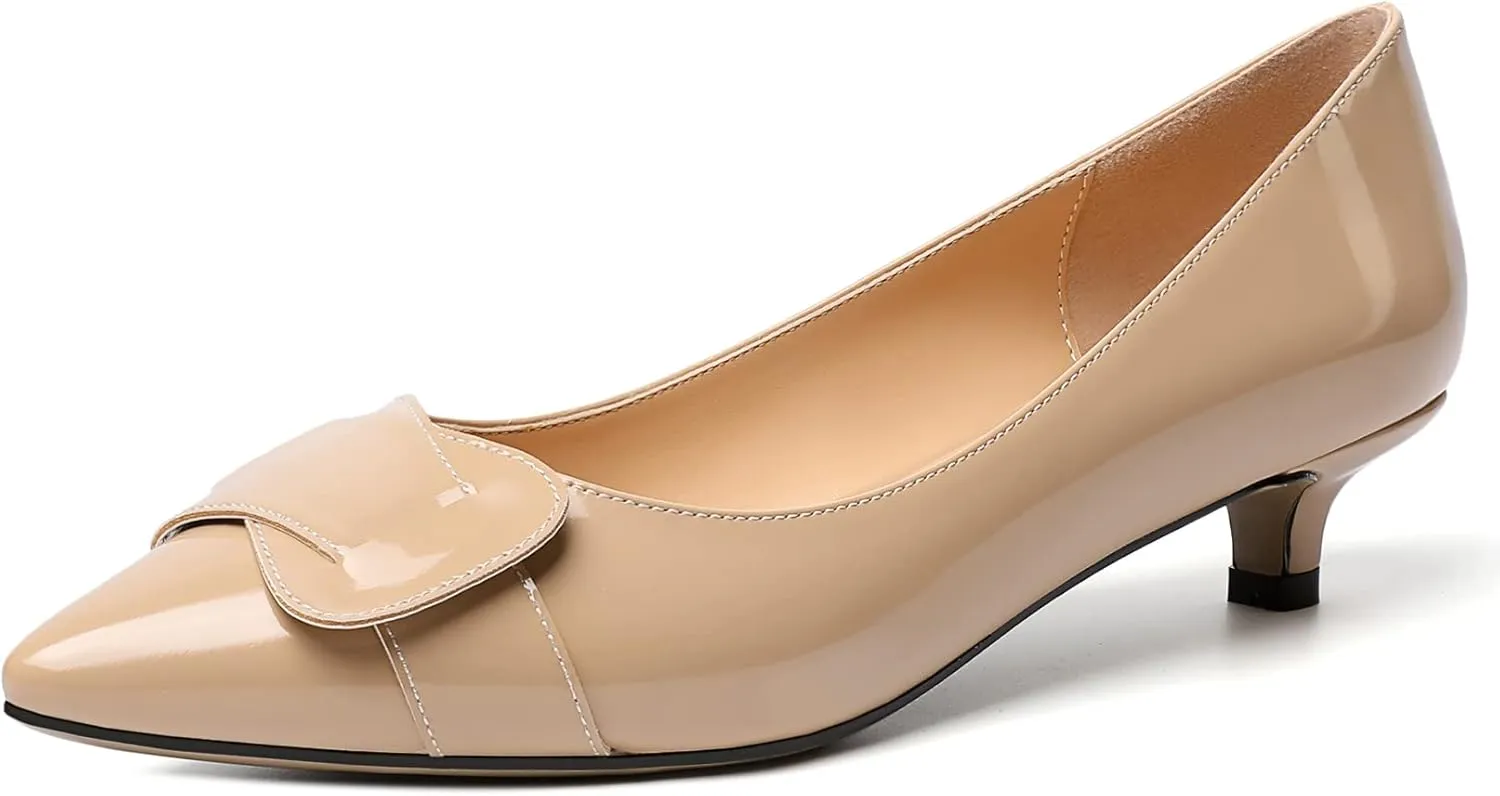 Zamikoo Women Pumps Kitten Heel Pointed Toe Slip On Classic Bow Tie Leather Patent Fashion Dress Shoes US Size 5- Size 13