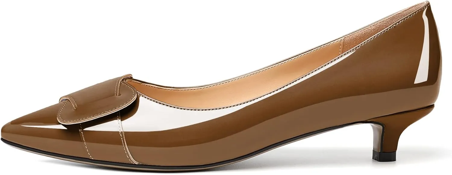 Zamikoo Women Pumps Kitten Heel Pointed Toe Slip On Classic Bow Tie Leather Patent Fashion Dress Shoes US Size 5- Size 13