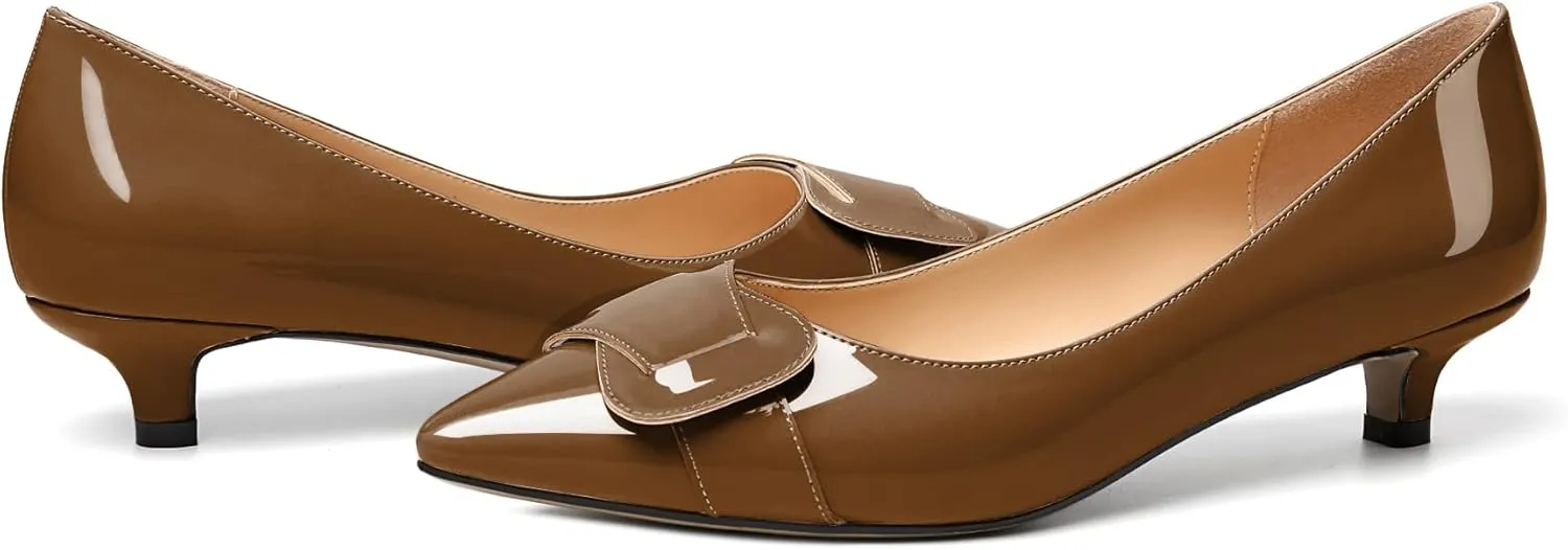 Zamikoo Women Pumps Kitten Heel Pointed Toe Slip On Classic Bow Tie Leather Patent Fashion Dress Shoes US Size 5- Size 13
