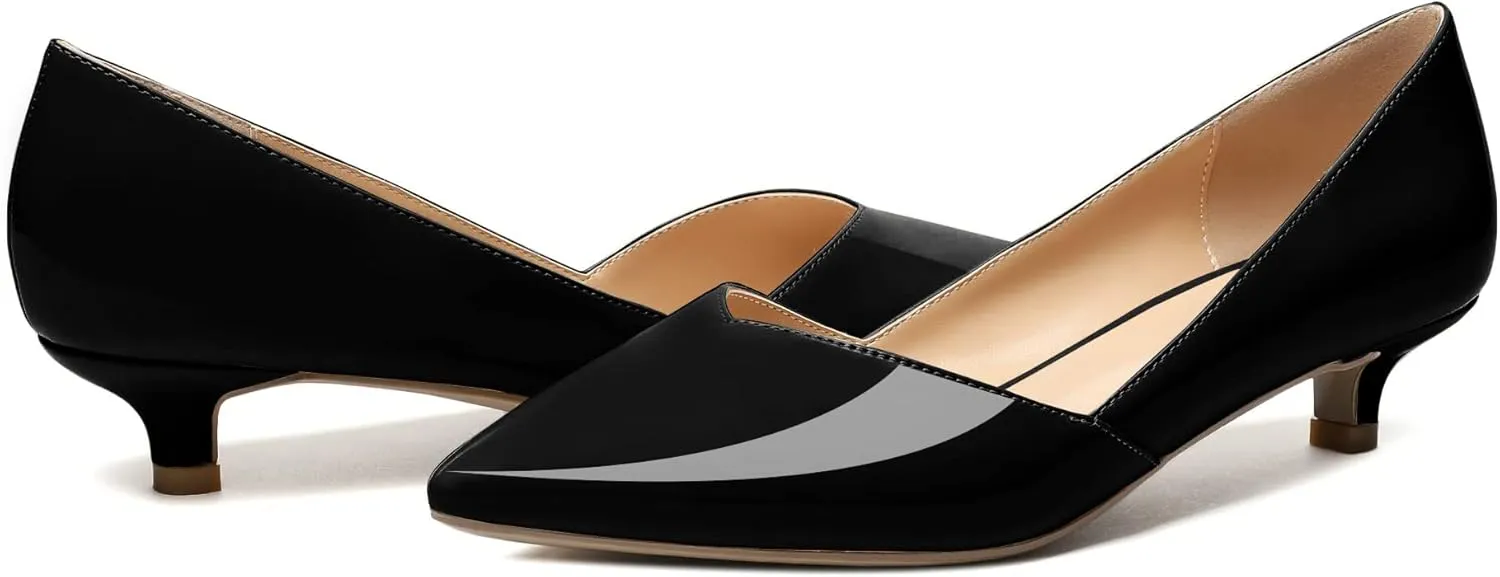 Zamikoo Women's Kitten Heel Pumps Pointed Toe Slip On 1.5 Inches Low Heel Patent Leather Dress Shoes US Size 5 - Size 13