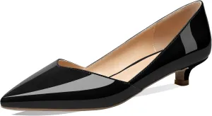 Zamikoo Women's Kitten Heel Pumps Pointed Toe Slip On 1.5 Inches Low Heel Patent Leather Dress Shoes US Size 5 - Size 13
