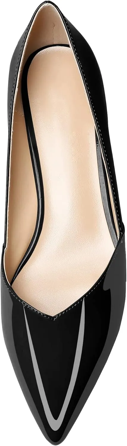 Zamikoo Women's Kitten Heel Pumps Pointed Toe Slip On 1.5 Inches Low Heel Patent Leather Dress Shoes US Size 5 - Size 13