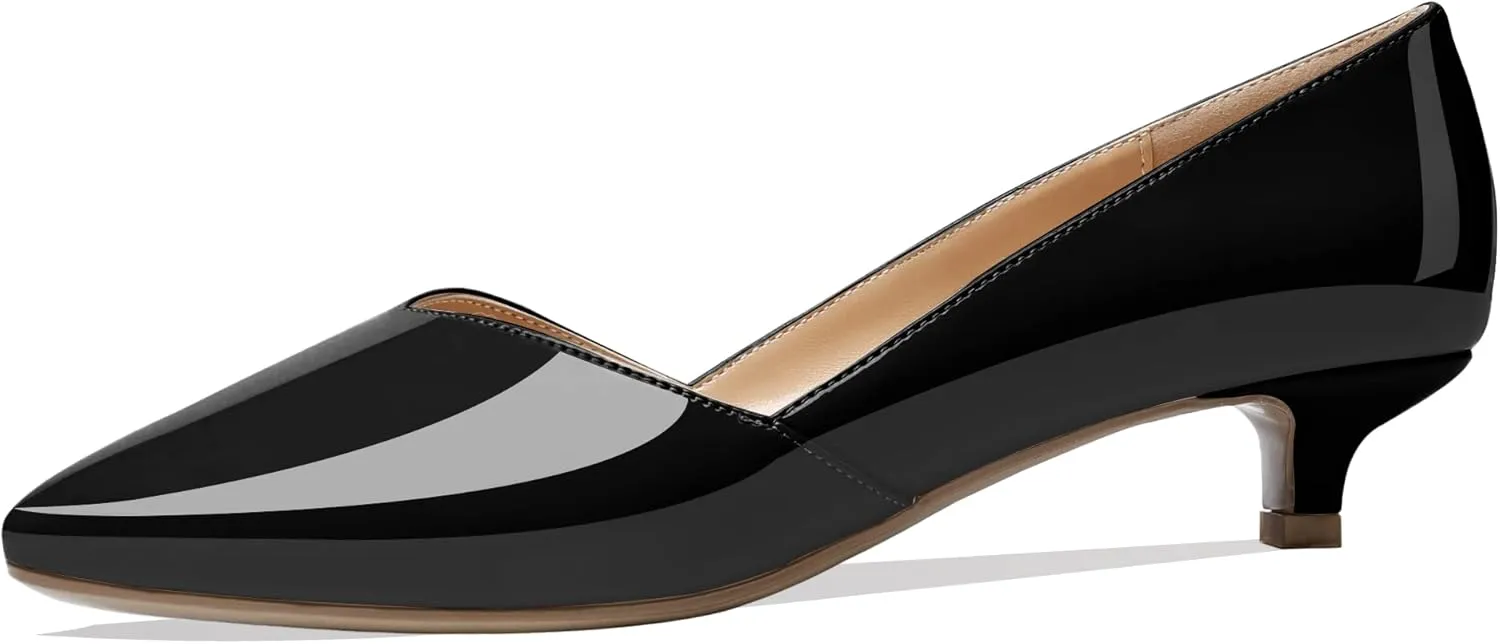 Zamikoo Women's Kitten Heel Pumps Pointed Toe Slip On 1.5 Inches Low Heel Patent Leather Dress Shoes US Size 5 - Size 13