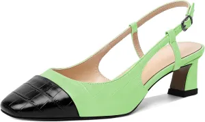 Zamikoo Women's Slingback Pumps with Adjustable Strap, Square Cap Toe Kitten Heels, Comfortable 2 Inches Low Heeled Sandals, Dress Shoes for Wedding Work Party